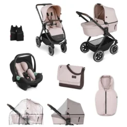 ABC Design Samba 2in1 Kinderwagen Bundle Berry Pure Mit Autositz, Wickeltasche, Fußsack Und Adapter