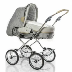 HESBA Condor Coupe Kinderwagen Außen 793 Innen 200 Teilleder Räder Schwarz 25 Cm, Ledergriff Greige