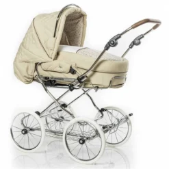 HESBA Condor Coupe Kinderwagen Außen 298 Innen 718 Räder Weiß 30 Cm, Ledergriff Braun