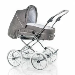 HESBA Condor Coupe Kinderwagen Außen 767 Innen 109 Räder Weiß 30 Cm, Ledergriff Grau