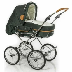 HESBA Condor Coupe Kinderwagen Außen 684 Innen 250 Teilleder Räder Schwarz 30 Cm, Ledergriff Hellbraun