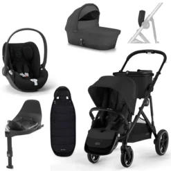 CYBEX Gazelle S Kinderwagen Moon Black + Cloud T I-Size + Zubehör Bundle