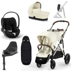 CYBEX Gazelle S Kinderwagen Seashell Beige + Cloud T I-Size + Zubehör Bundle