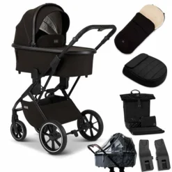 Moon Piú Kombi-Kinderwagen Black/black Matt Zubehör Bundle