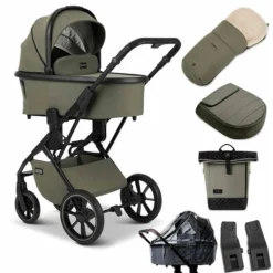Moon Piú Kombi-Kinderwagen Moss Green/black Matt Zubehör Bundle