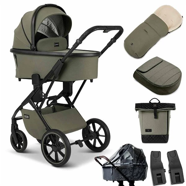 Moon Piú Kombi-Kinderwagen Moss Green/black Matt Zubehör Bundle 1 Moon Piú Kombi-Kinderwagen Moss Green/black Matt Zubehör Bundle